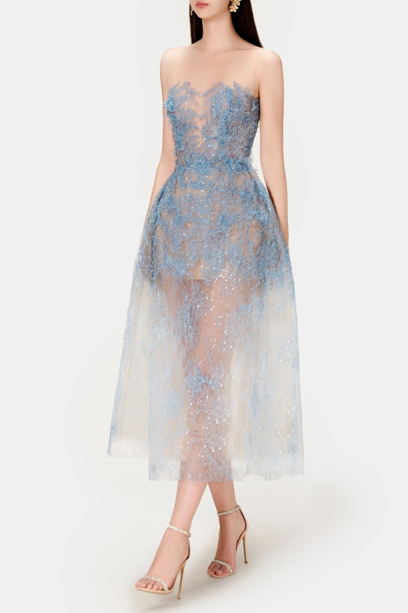 Batya Lace Sleeveless Midi Dress - Blue