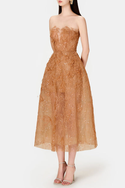 Batya Lace Sleeveless Midi Dress - Caramel