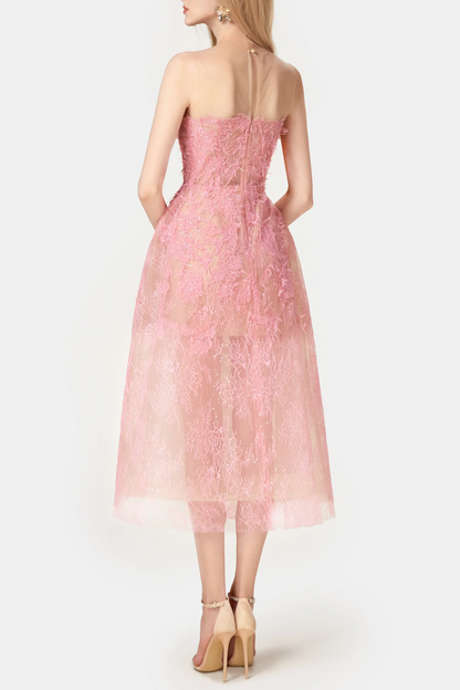 Batya Lace Sleeveless Midi Dress - Pink