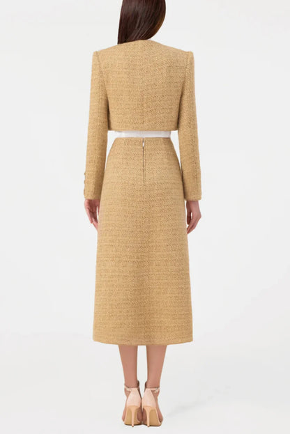 Bavat Tweed Blazer Two Piece Set - Gold