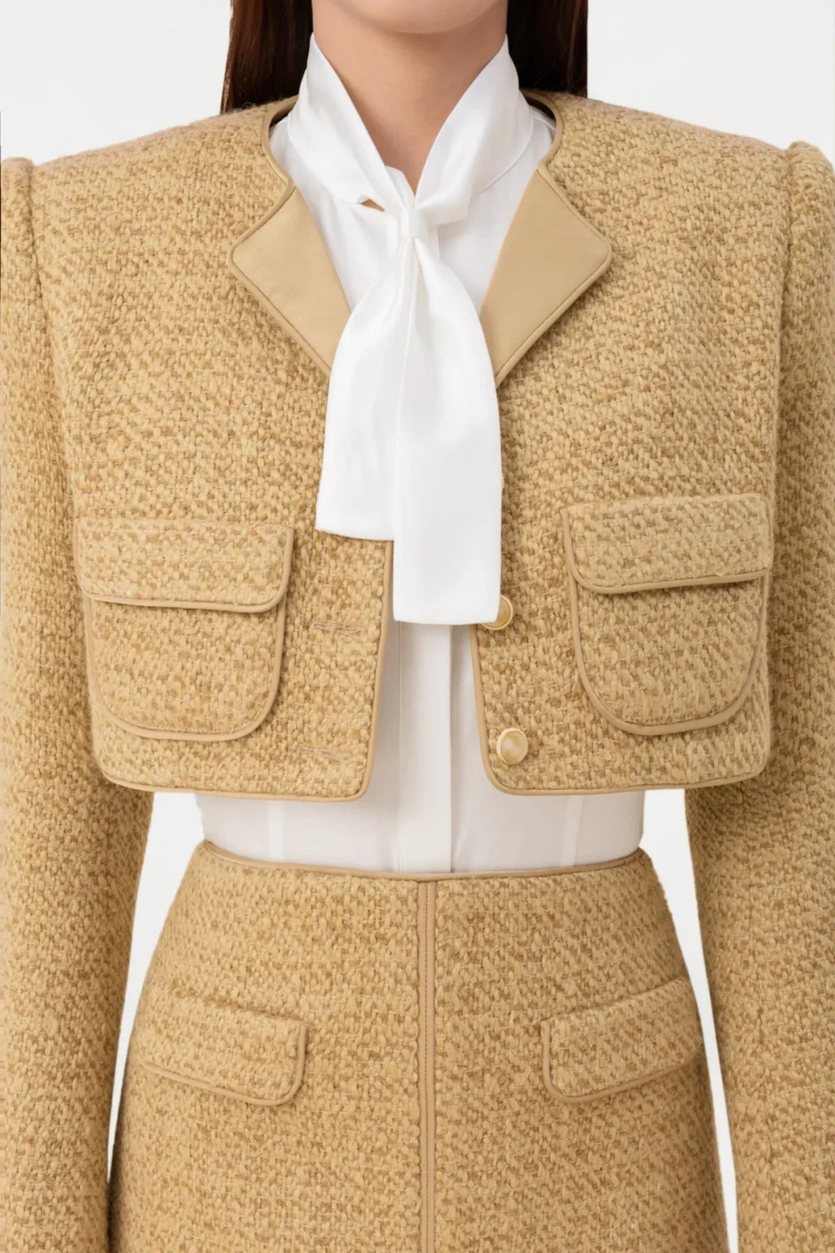 Bavat Tweed Blazer Two Piece Set - Gold