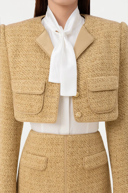 Bavat Tweed Blazer Two Piece Set - Gold