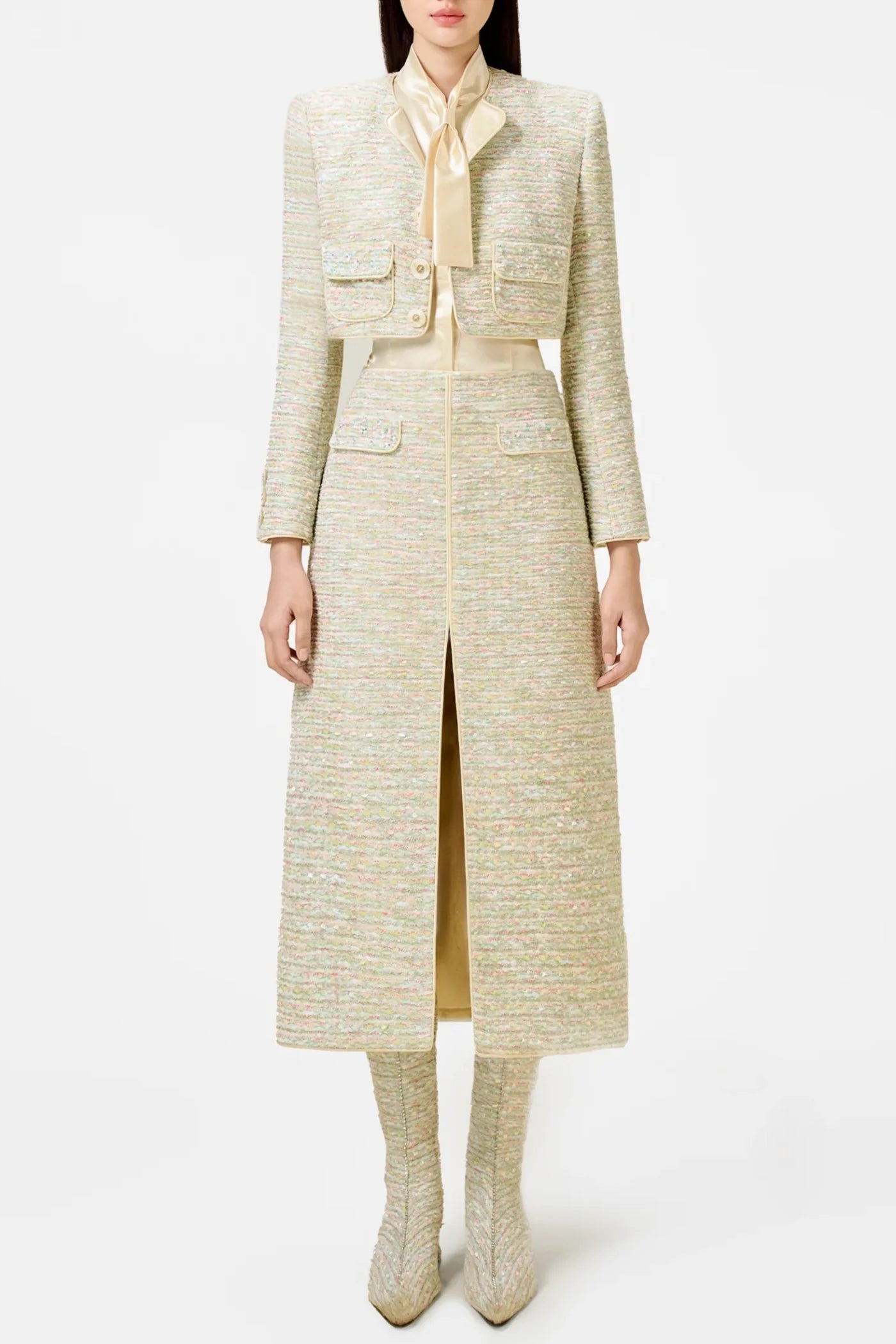 Bavat Tweed Blazer Two Piece Set - Mint