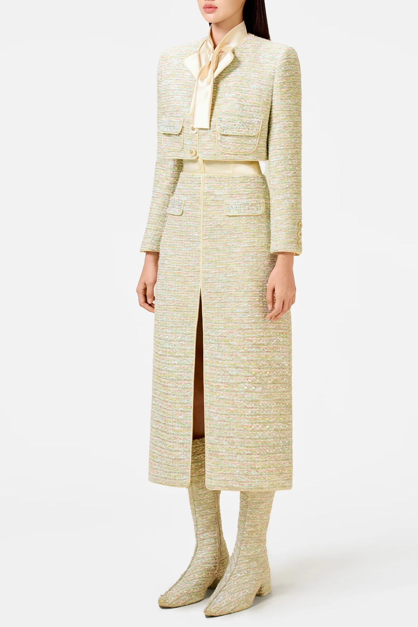 Bavat Tweed Blazer Two Piece Set - Mint