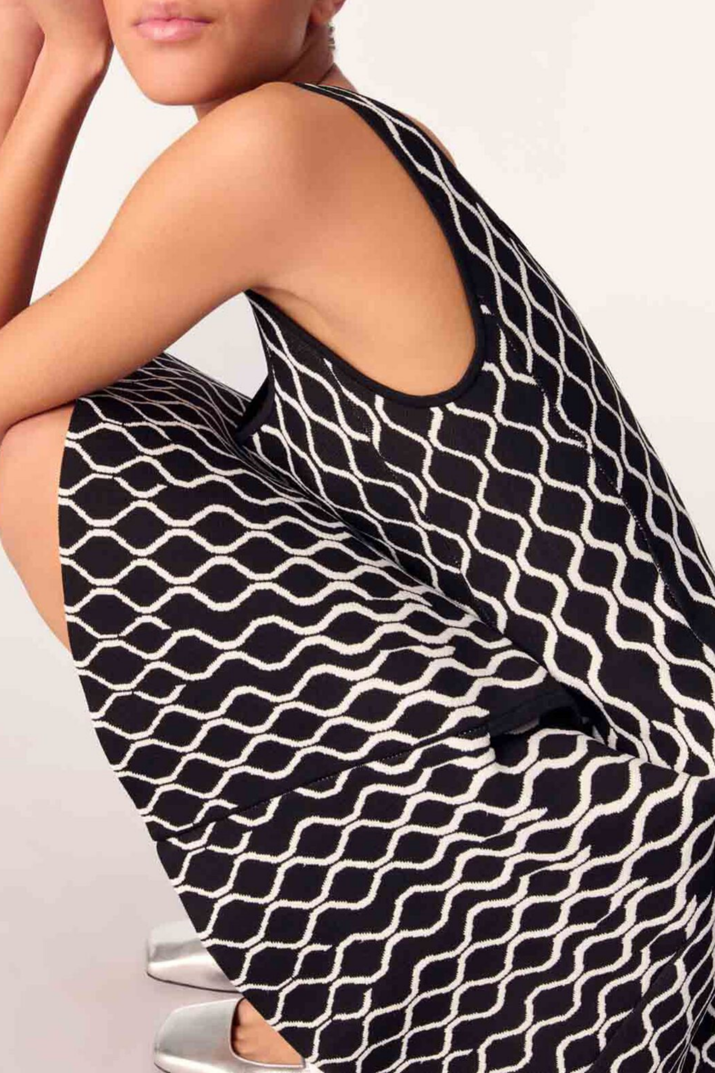 Bolboli Jacquard Knit Flared Mini Dress