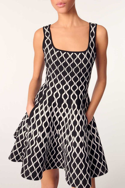 Bolboli Jacquard Knit Flared Mini Dress