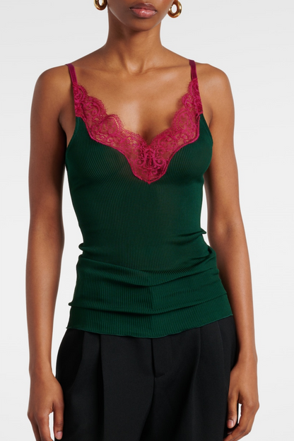 Brandra Lace-trimmed Tank Top - Green