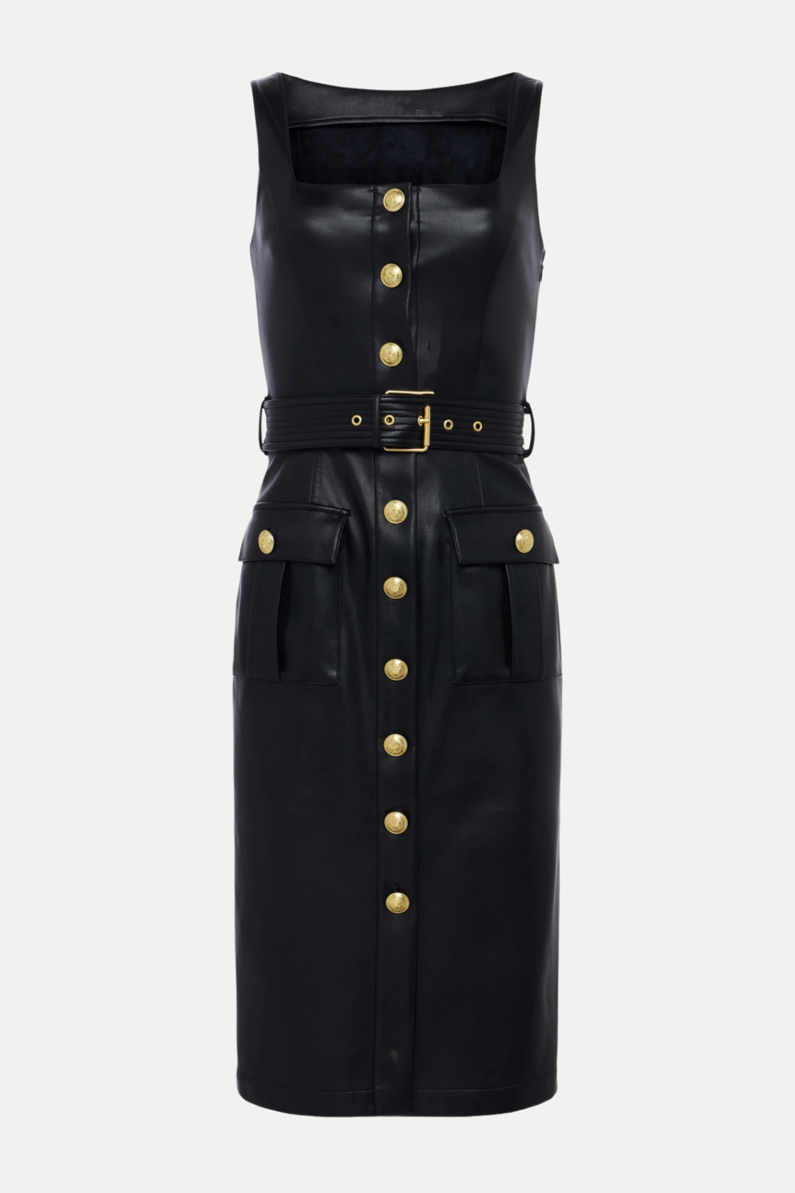 Braxas Buttoned Leather Tank Mini Dress