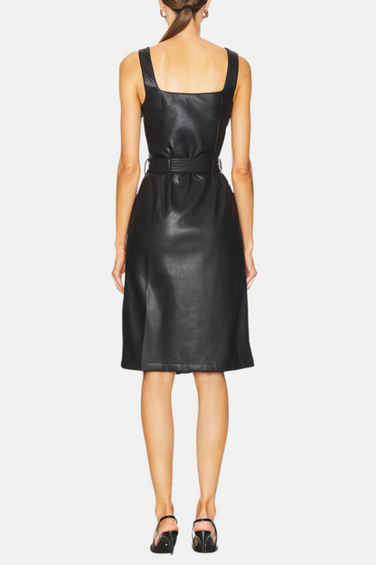 Braxas Buttoned Leather Tank Mini Dress