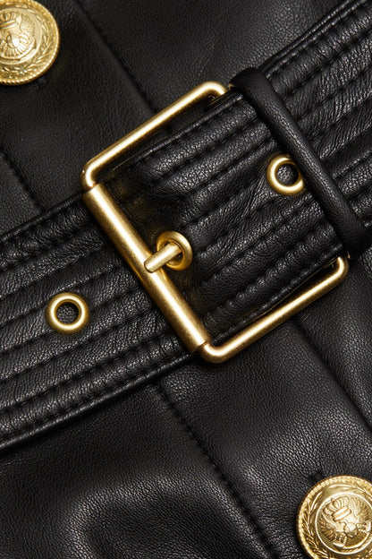 Braxas Buttoned Leather Tank Mini Dress