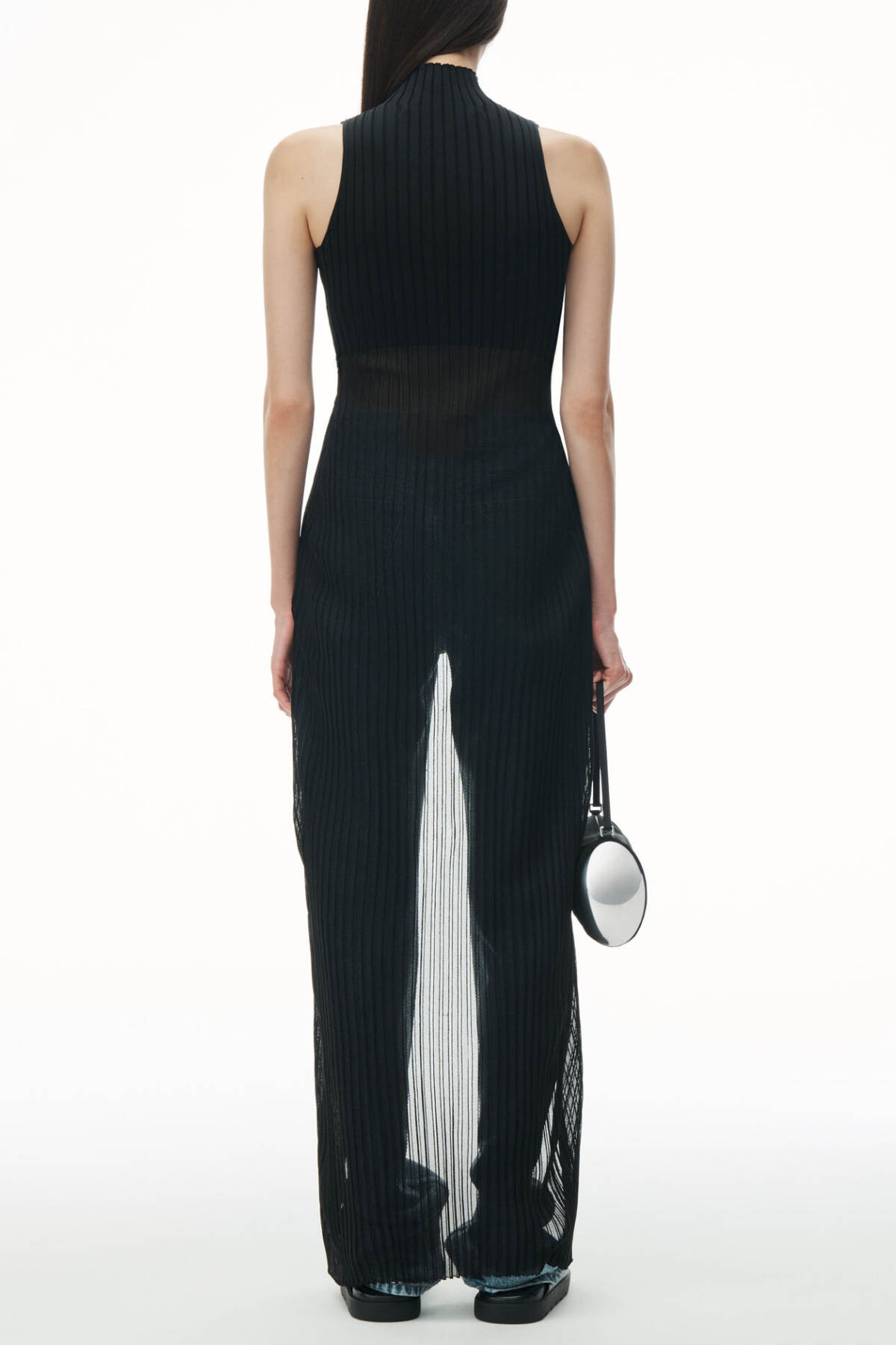 Carola Ribbed Cutaway Split Top - Black