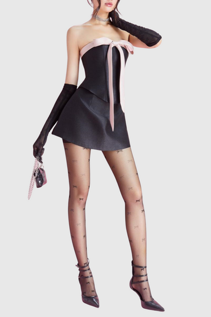 Carrolyn Bow Strapless Corset Two Piece Set