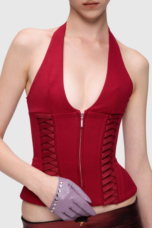 Celleen Halter Lace Up Corset Top