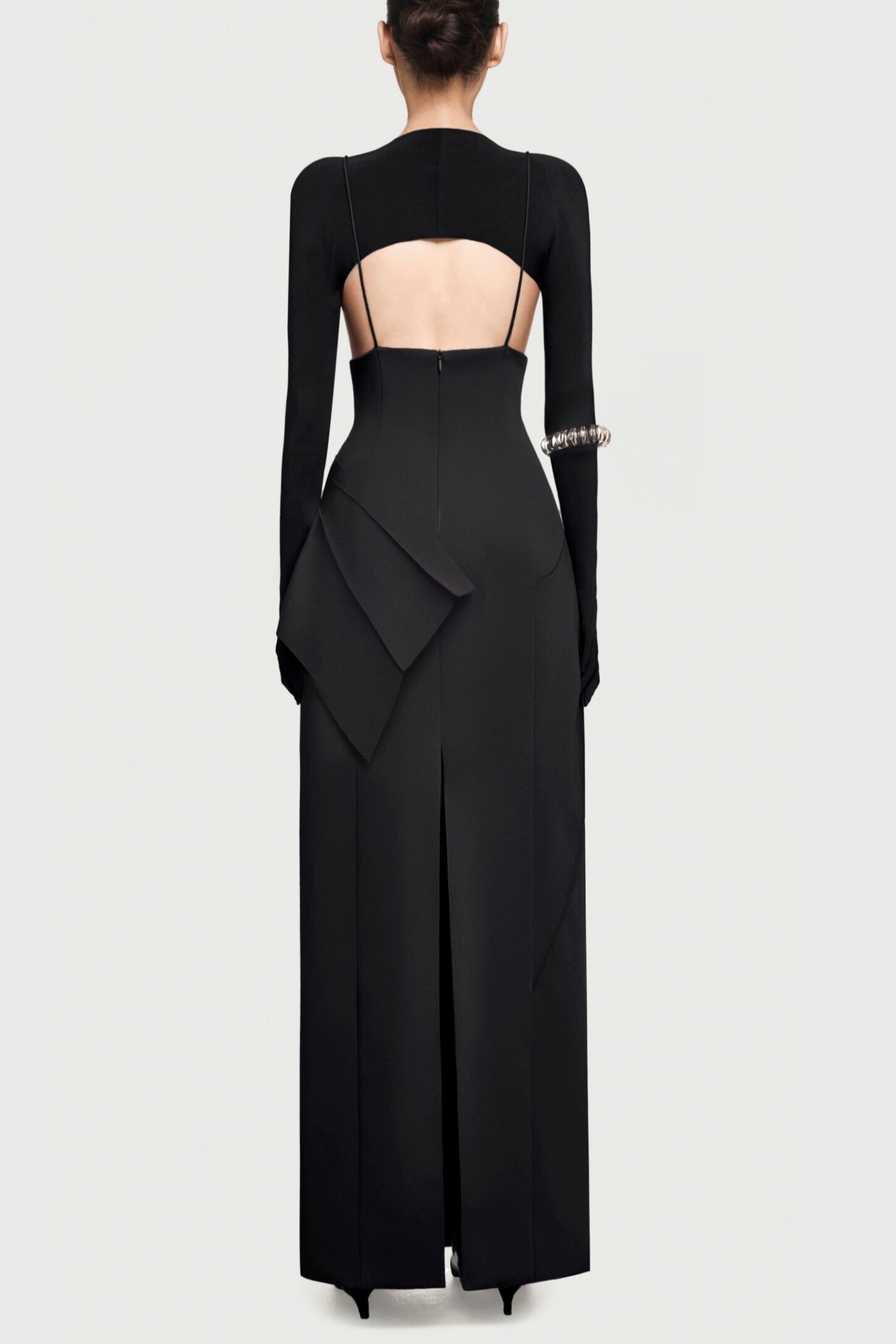 Chapera Asymmetrical Pleat Maxi Dress - Black
