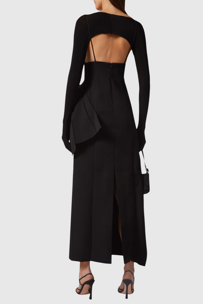 Chapera Asymmetrical Pleat Maxi Dress - Black