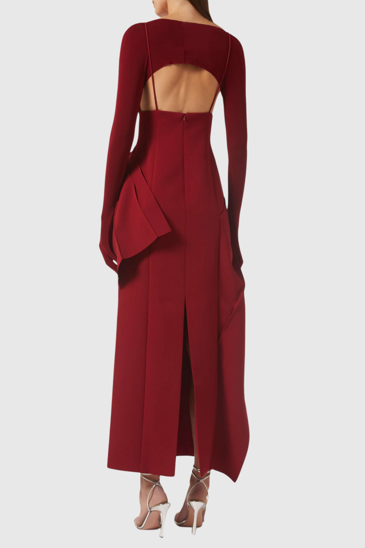 Chapera Asymmetrical Pleat Maxi Dress - Red