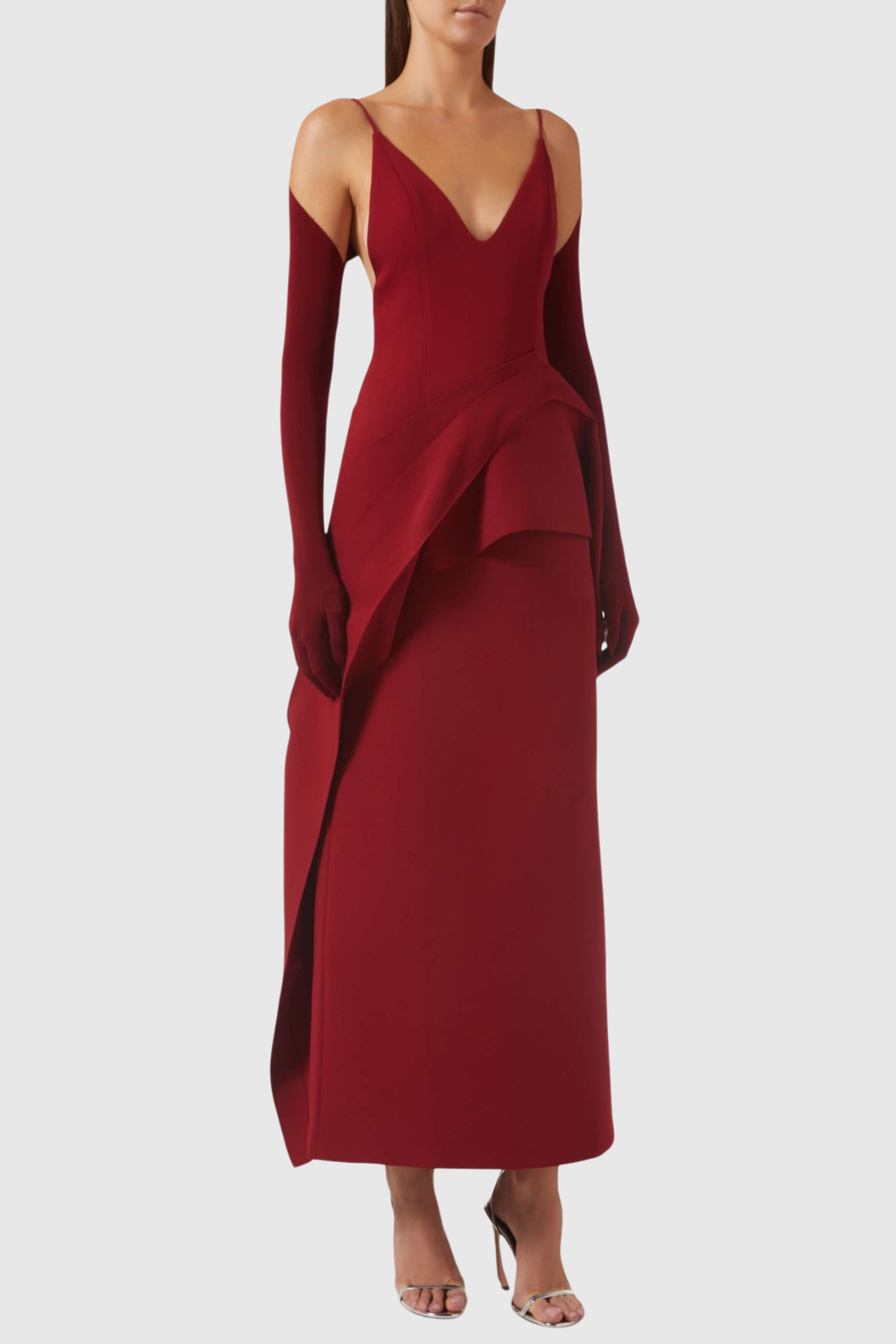 Chapera Asymmetrical Pleat Maxi Dress - Red