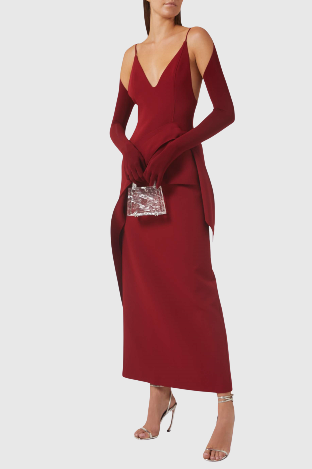 Chapera Asymmetrical Pleat Maxi Dress - Red