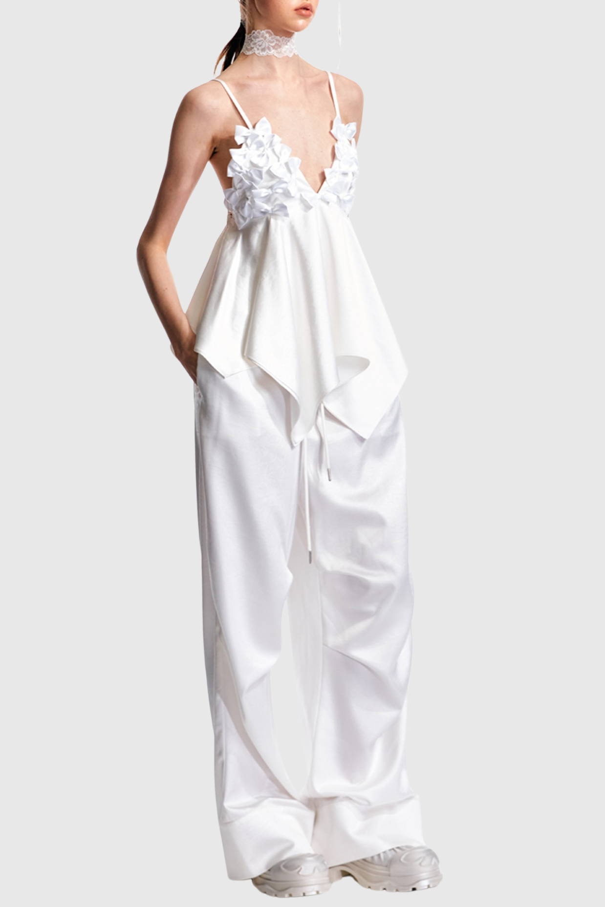 Calixto Bow Ruched Top - White