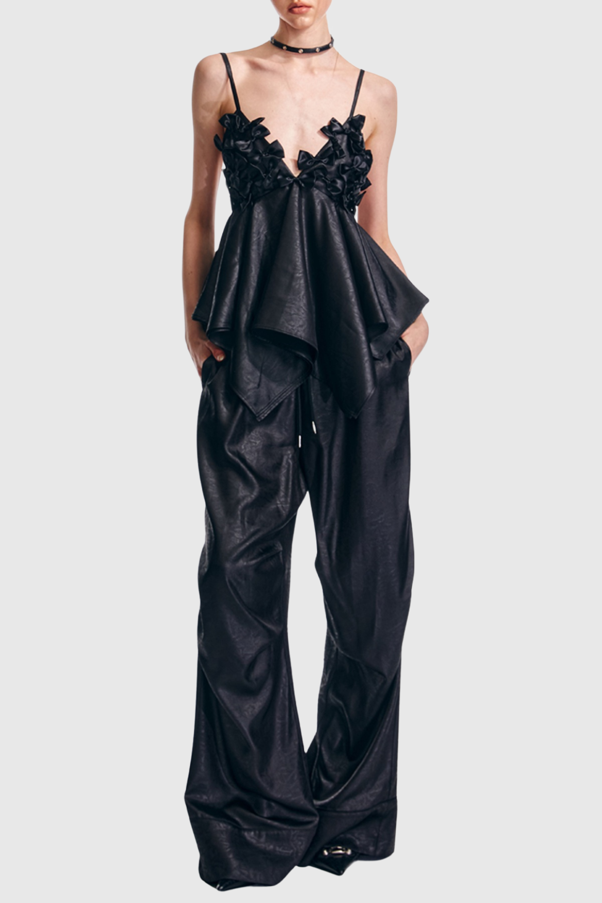 Calixto Bow Ruched Top - Black