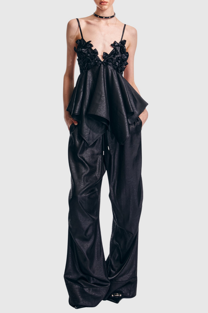 Calixto Bow Ruched Top - Black