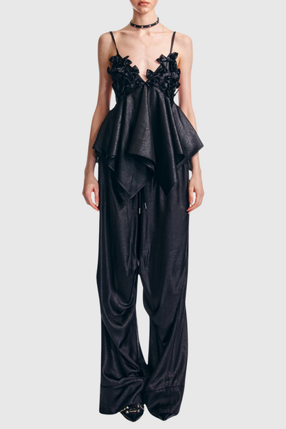 Calixto Bow Ruched Top - Black