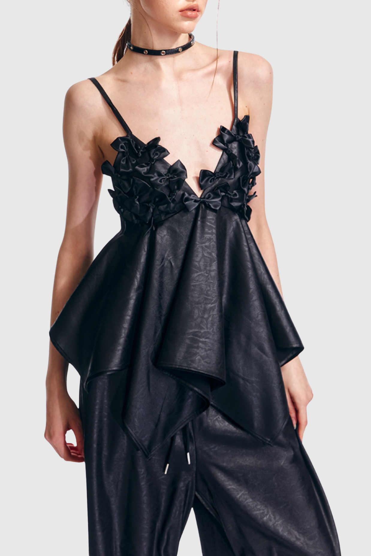 Calixto Bow Ruched Top - Black