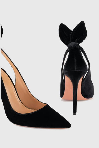 Crisia Bow Tie Velvet Pumps - Black