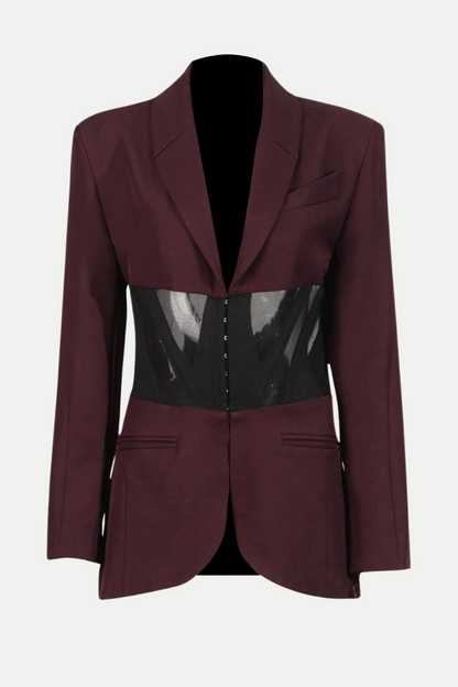 Kamryn Paneled Mesh Blazer - Wine