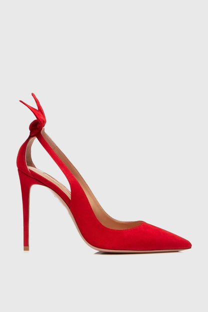 Crisia Bow Tie Velvet Pumps - Red