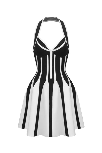 Eudora Halter Sleeveless Streak Bandage Mini Dress