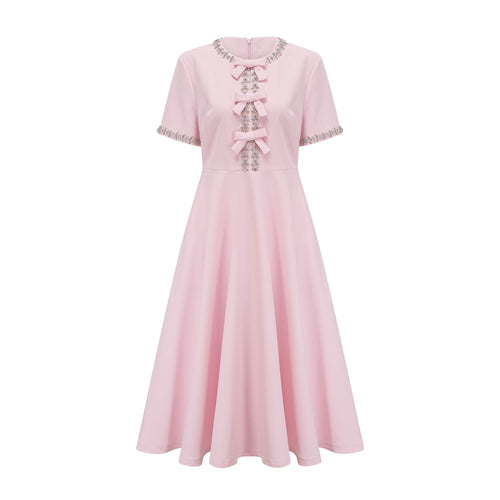 Cassiopeia crystal-accented pink bow midi dress