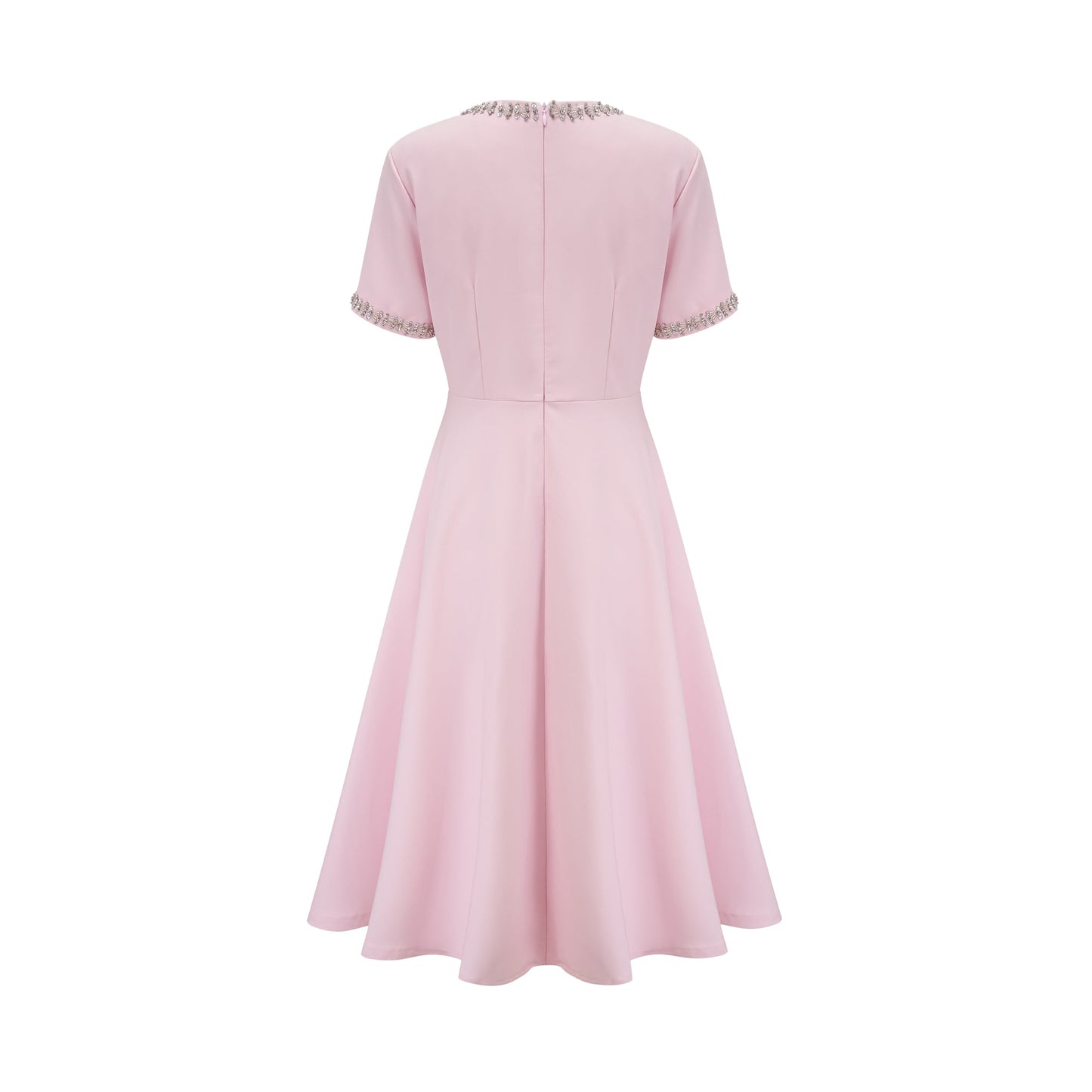 Cassiopeia crystal-accented pink bow midi dress