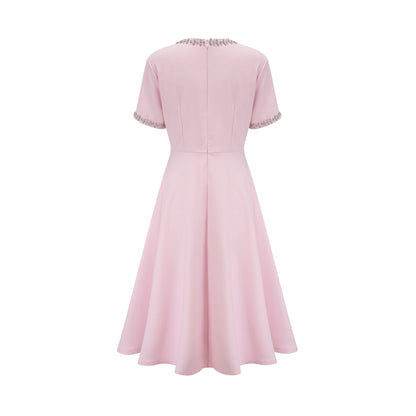Cassiopeia crystal-accented pink bow midi dress