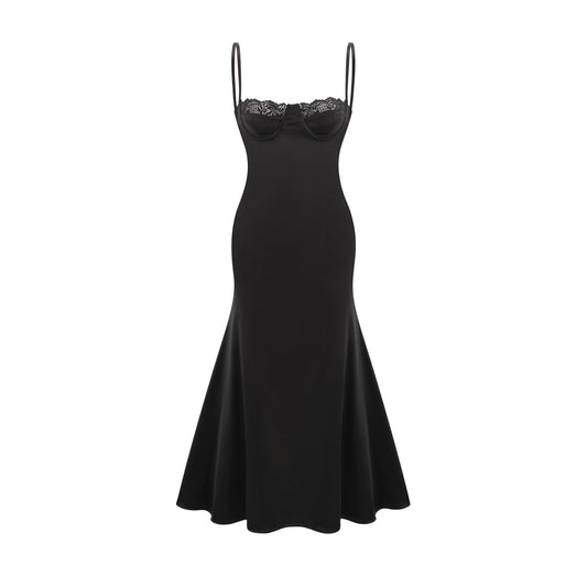Larisa lace-trim satin midi dress
