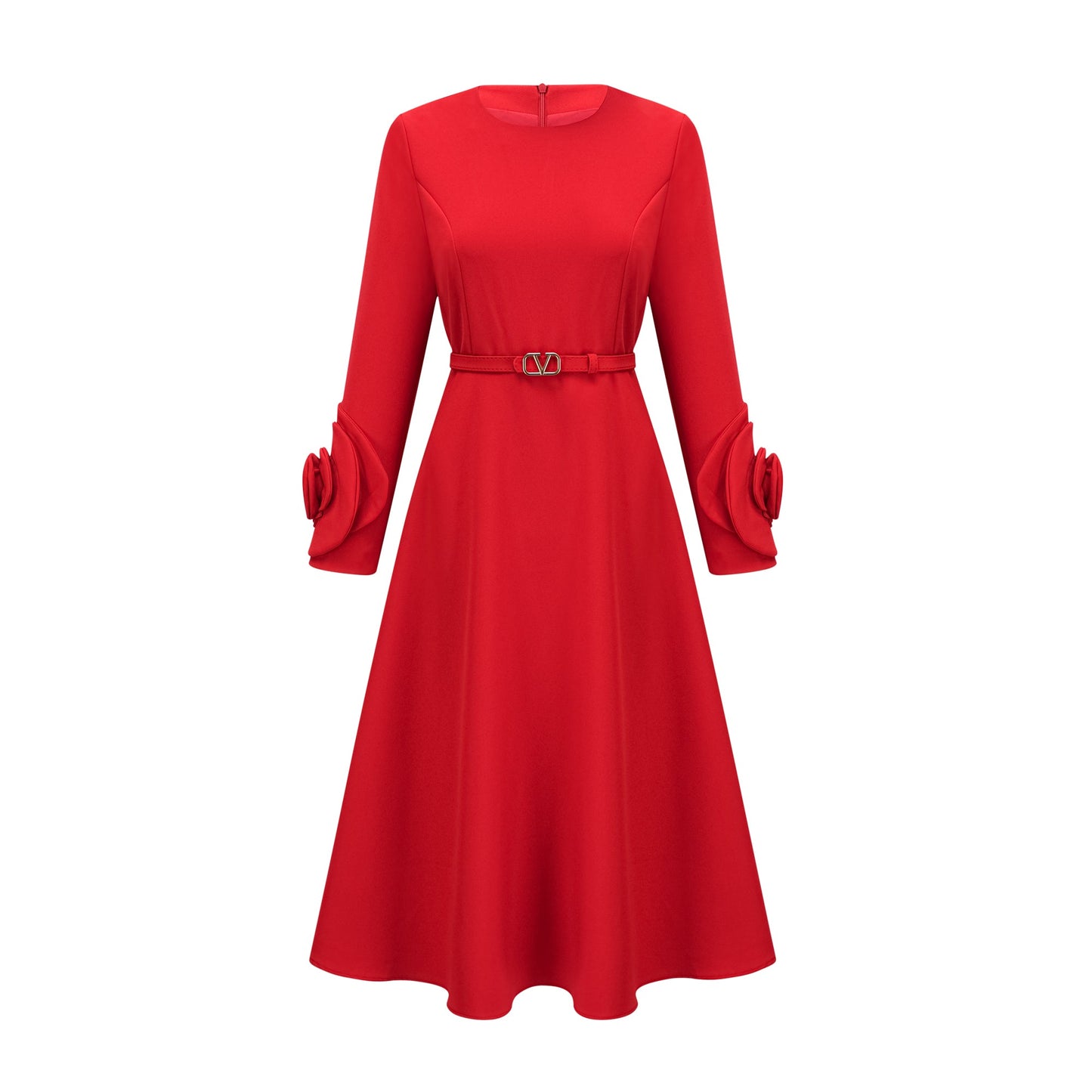 Aurelia red long-sleeve floral dress