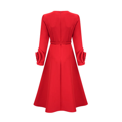 Aurelia red long-sleeve floral dress