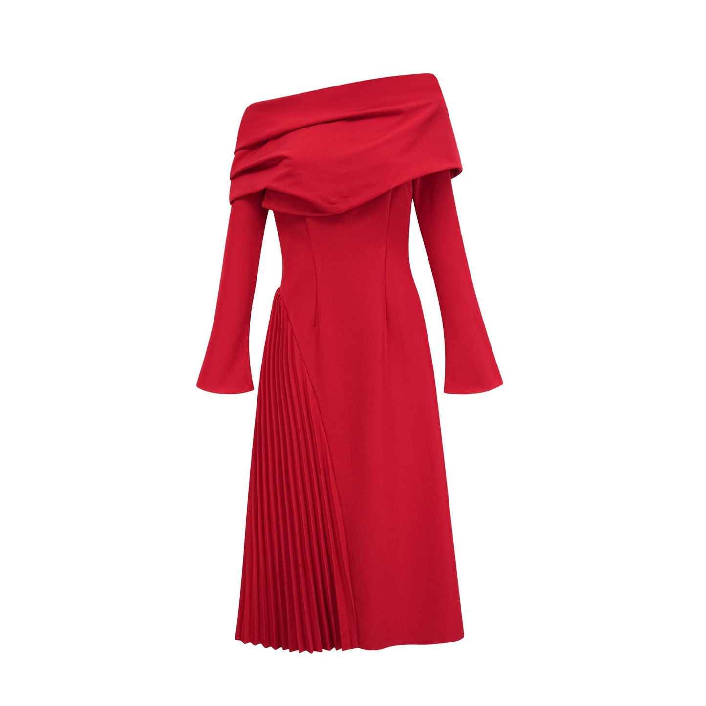 Valentine high-slit pleated maxi dress in Red