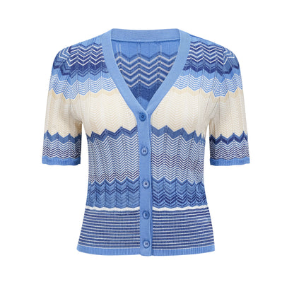 Daniela blue zigzag-design knit top & skirt matching set