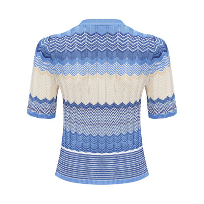 Daniela blue zigzag-design knit top & skirt matching set