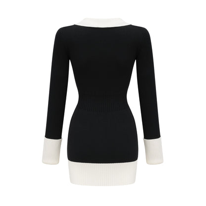 Charlotte wool color-blocked ribbed-knit mini dress