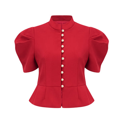 Colette red pleated blouse & skirt matching set