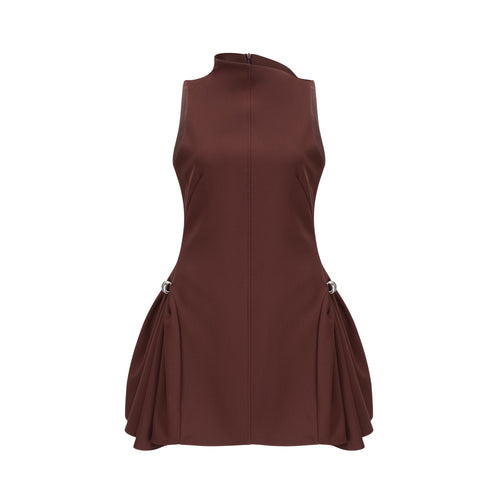 Dora brown asymmetric-neck puff mini dress (US Only)