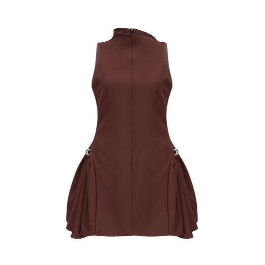 Dora brown asymmetric-neck puff mini dress (US Only)
