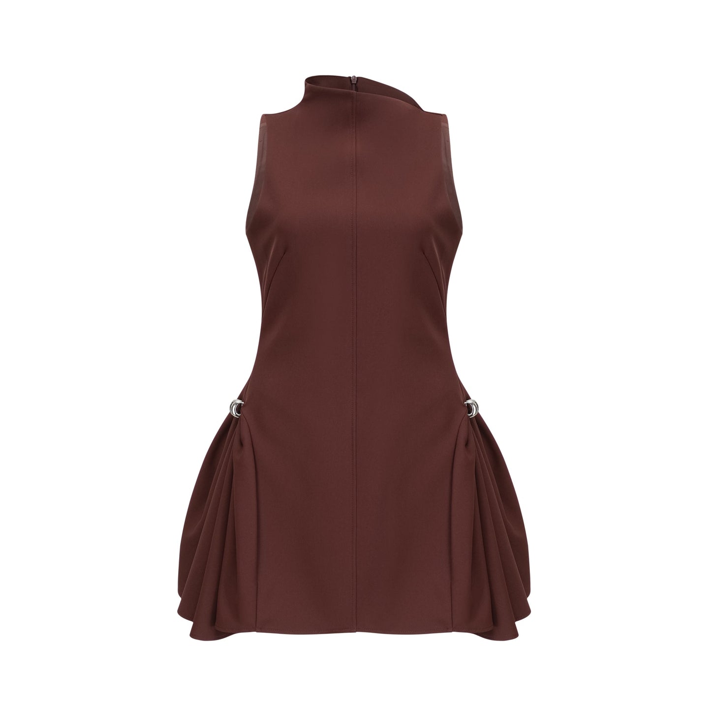 Dora brown asymmetric-neck puff mini dress
