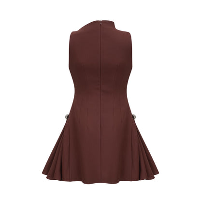 Dora brown asymmetric-neck puff mini dress (US Only)