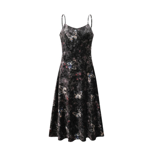 Blanche black butterfly-print velvet midi dress