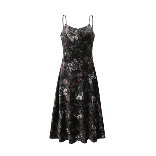 Blanche black butterfly-print velvet midi dress