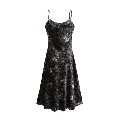 Blanche black butterfly-print velvet midi dress