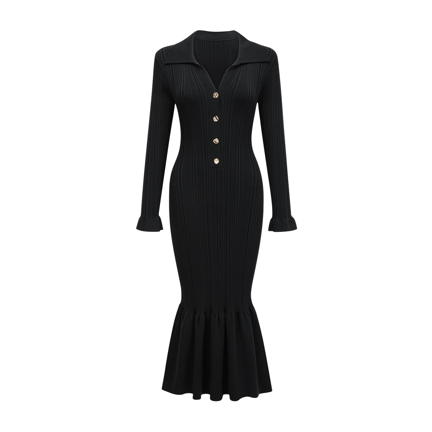 Priscille black ruffled midi dress (US Only)